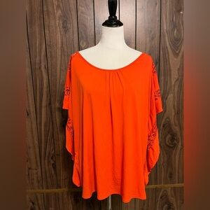 Lane Bryant Orange Pullover Tunic Lace Short Sleeve Scoop Neck Blouse Sz 14/16